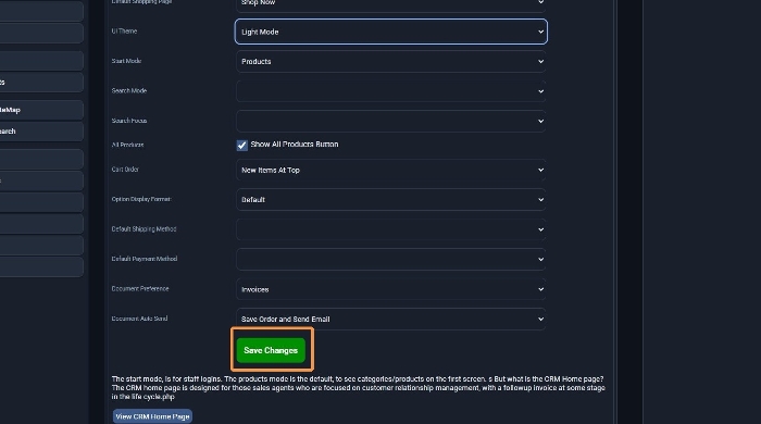 Save Changes button highlighted below the POS Settings list